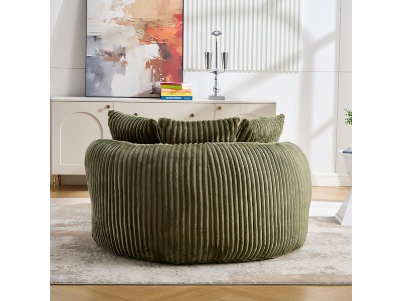  Fauteuil rond avec pouf - 168x123x63 cm - canapé lit lounge velours côtelé avec 5 coussins sans structure rigide - vert  - Conforama D