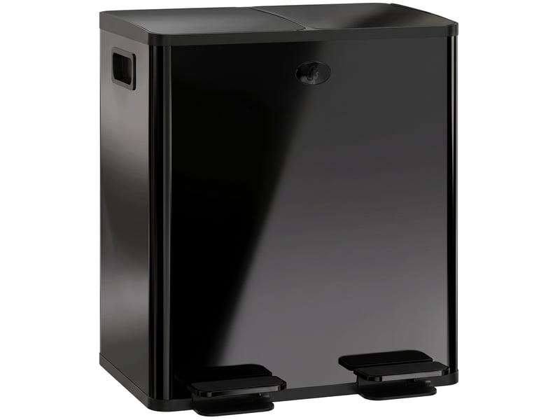  Poubelle double 2 x 20 l à pédale en acier inoxydable et plastique noir 45,8x36x51,6 cm  - Conforama A