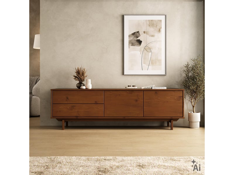  Meuble tv lita l 170 cm 2 portes, 2 tiroirs en bois massif - coloris châtaignier  - Conforama B