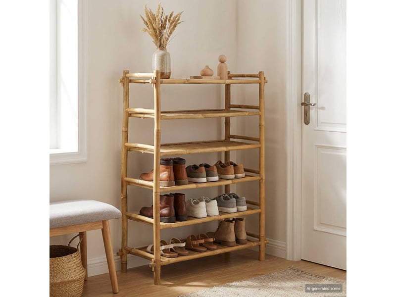  Meuble à chaussures, rack à chaussures avec étagère naturel 6 niveaux bambou  - Conforama B
