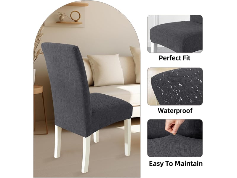  Housse de chaise de salle à manger imperméable – douce, extensible et ajustée – texture ondulée – résistante aux taches et antidérapante – noir  - Conforama D