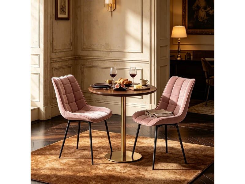 Chaise de salle à manger en velours avec dossier ergonomique et pieds métalliques, rose, lot de 2 - Conforama C