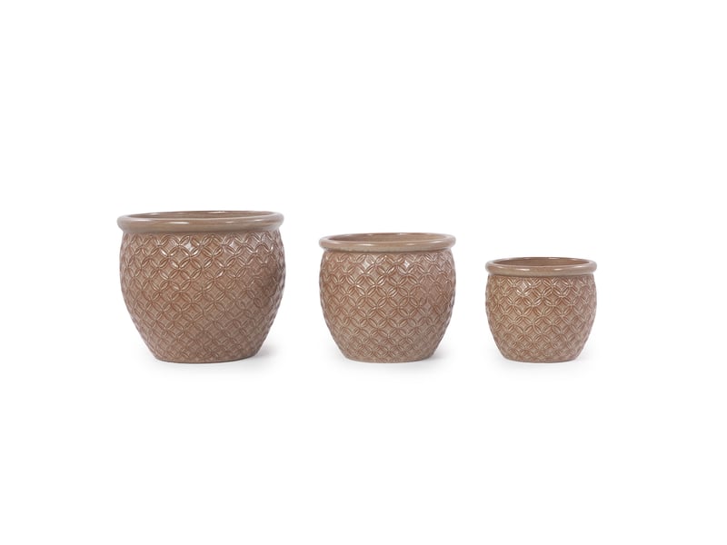  Pot de fleurs en céramique ø 30,5 x h 27 cm – beige brillant – relief pièce et trous de drainage  - Conforama D