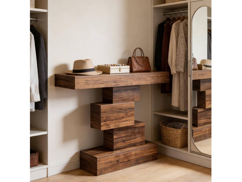  Table console avec base géométrique et structure de rangement, style rustique, pour entrée, 108 × 30 × 80 cm  - Conforama C