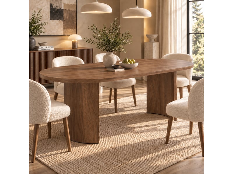  Table à manger 200 x 90 cm à pieds courbés, couleur noyer, 6 à 8 personnes  - Conforama B