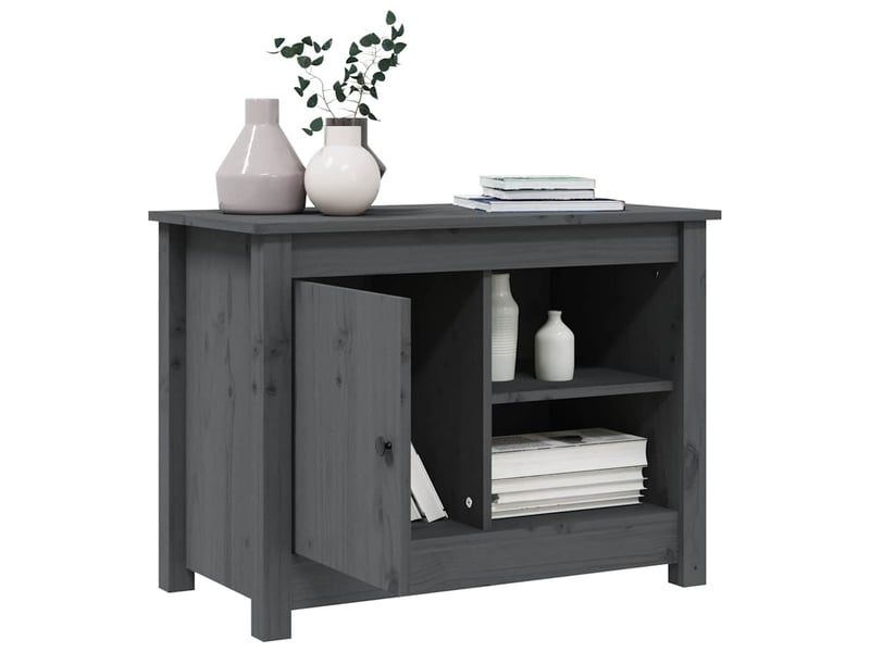  Meuble tv - banc tv - meuble de rangement gris 70x36,5x52 cm bois de pin massif  - Conforama E