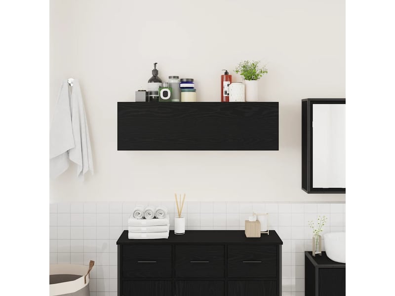 Armoire murale de bain, meuble de rangement noir 100x25x30 cm bois d'ingénierie - Conforama C