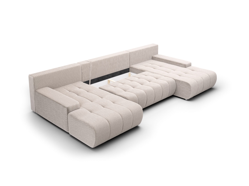  Canapé d'angle convertible velutti u velours côtelé poso gris clair, forme u avec coffre  - Conforama D