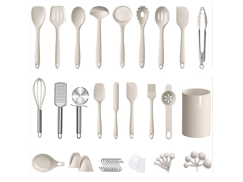  Set d'ustensiles de cuisine 43 pièces en silicone avec rangement beige chicfurn  - Conforama W