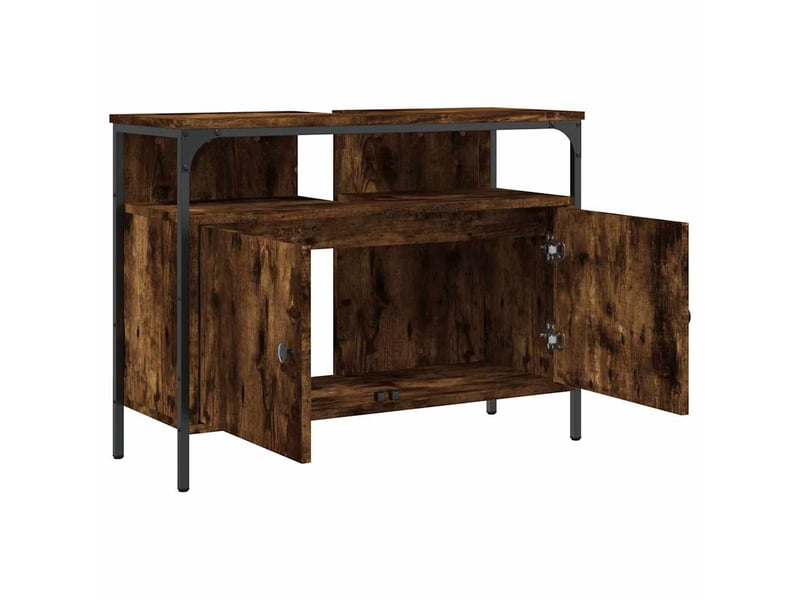  Armoire lavabo salle de bain, meuble de rangement chêne fumé 80x30x60 cm shl9656  - Conforama E