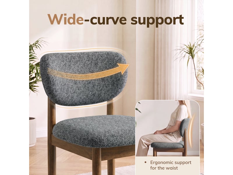  Lot de 2 chaises de salle à manger en chenille, pieds en bois, dossier ergonomique, assise rembourrée confortable, style moderne pour salle à manger et cuisine, gris  - Conforama E
