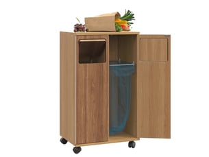Meuble de tri des déchets à roulettes 46,7x35x80,3 cm avec 2 portes en mdf couleur naturel, confort optimal