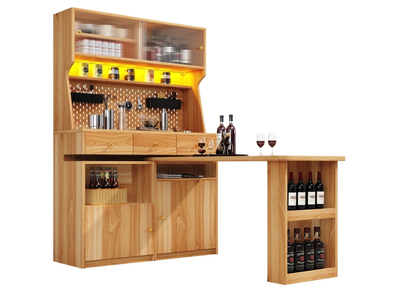  Bibliothèque bureau avec portes vitrées, étagères réglables et éclairage led pour salon, 137 × 74 × 177,7 cm  - Conforama A