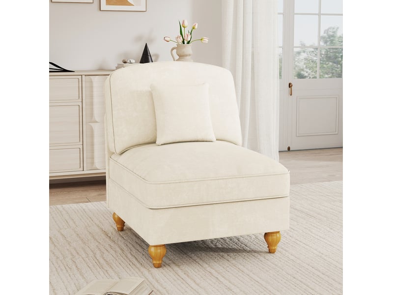  Canapé windsor sans accoudoirs en chenille avec 1 coussin - blanc  - Conforama B