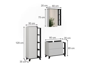 Vicco meubles bain, blancanthracite, 3 pièces