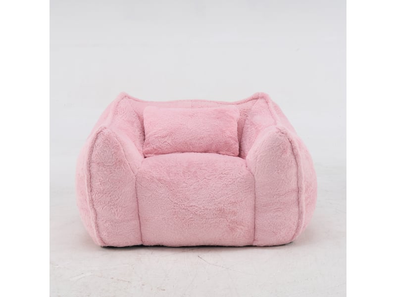 Pouf géant rose en fausse fourrure avec coussin, assise confortable pour salon - Conforama A