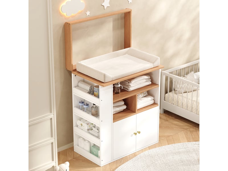 Table à langer bébé 2 en 1 avec rangements mdf bois et blanc 82x50x100 cm - Conforama B