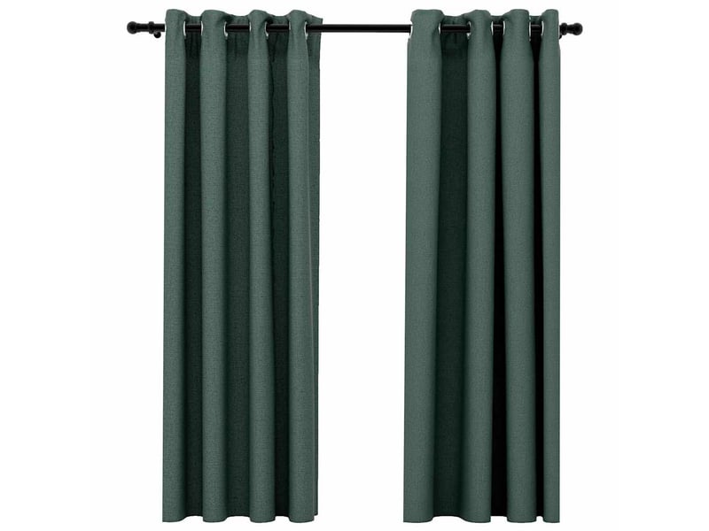 Lot de 2 rideaux occultants, rideaux black-out aspect lin avec œillets vert 140x175cm cf44528  - Conforama A