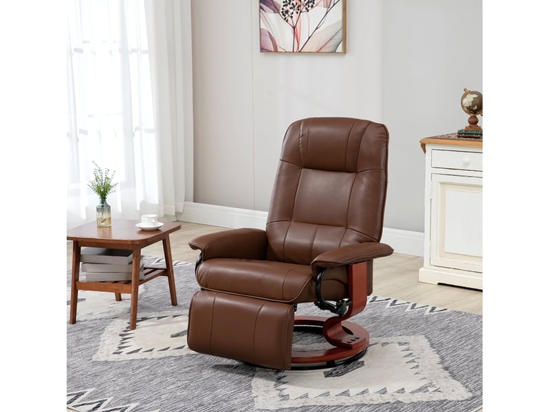  Fauteuil relax pivotant en cuir avec dossier inclinable et repose-pieds manuel, marron  - Conforama B