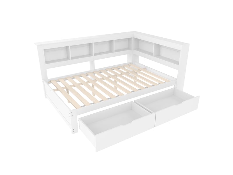  Lit banquette 140x200 lit de jour blanc avec 2 tiroirs et ports usb  - Conforama A