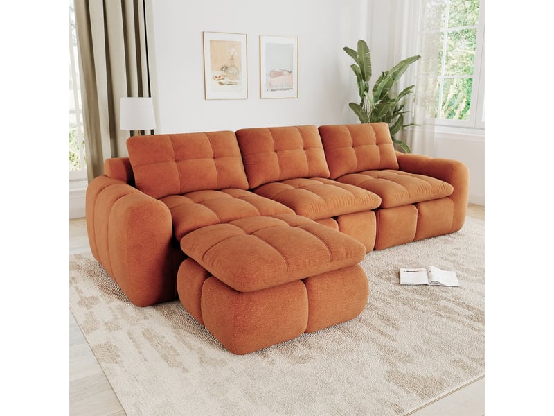 Canapé d’angle modulable 3 places en chenille orange – 264 x 160 x 68 cm Fay Lum - Conforama D