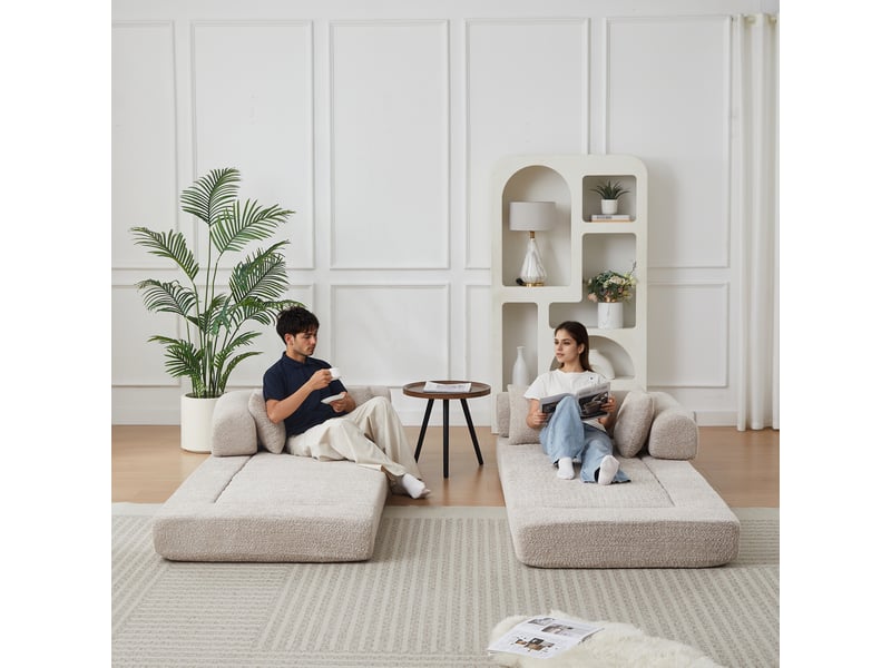  Canapé convertible 4-en-1 en tissu chenille kaki, 4 configurations, sans montage, 4 coussins inclus, design modulable  - Conforama W
