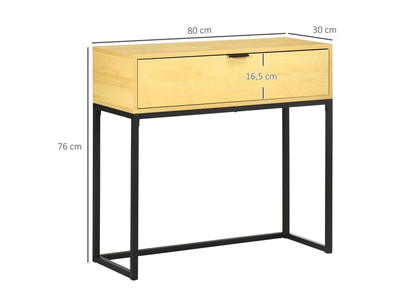  Console avec tiroir, table d'appoint moderne, table d'entrée avec pieds en acier pour couloir ou salon, 80 x 30 x 76 cm, naturel  - Conforama E