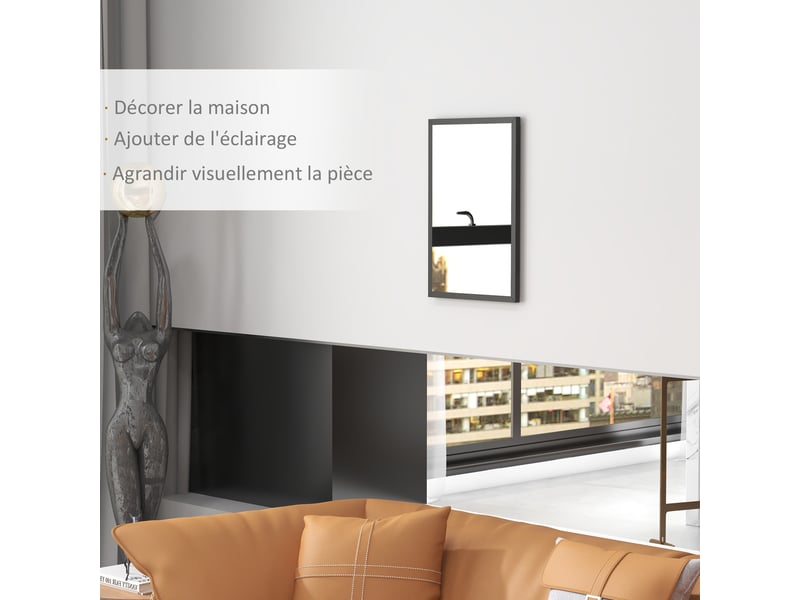  Miroir mural rectangulaire 60 x 40 cm, cadre en bois noir, salon ou chambre, idéal pour la salle de bain  - Conforama D