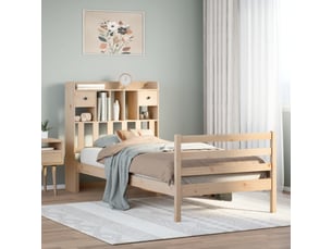 Lit adulte, lit simple, lit bibliothèque sans matelas 100x200cm bois massif de pin cf17700