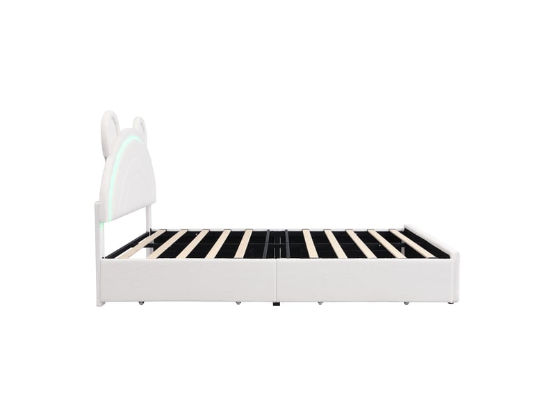  Lit enfant 140x200 cm tête de lit ours, lit double, 4 tiroirs, led contrôlée par application, couleur beige sans matela  - Conforama E