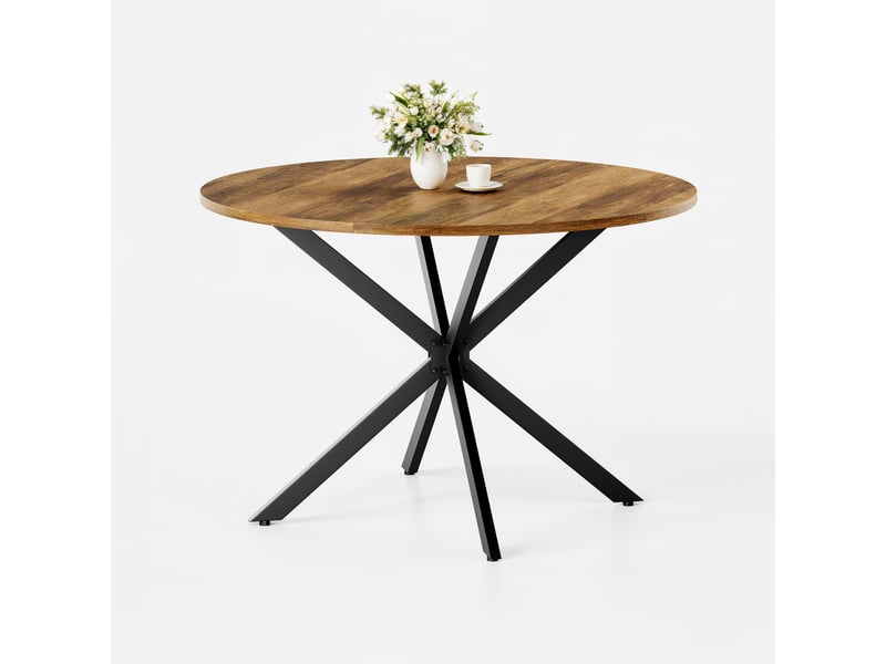 Table à manger ronde, 120x120x78 cm, table, repas, pratique, plateau aggloméré, piètement métal, coloris marron et noir - Conforama A