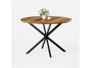 Table à manger ronde, 120x120x78 cm, table, repas, pratique, plateau aggloméré, piètement métal, coloris marron et noir
