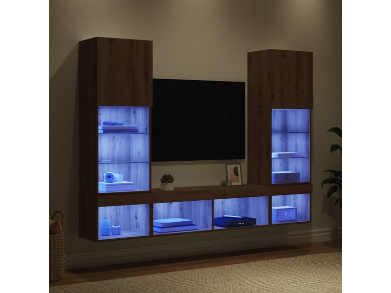 Unités murales tv avec led 5 pcs chêne artisanal shl82694 - Conforama E