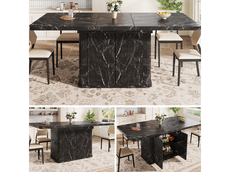Table à manger extensible 140-180x80x76,5 cm, rangement caché, relief vertical, multifonction, mdf et métal noir - Conforama D