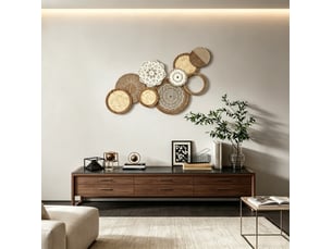 Décoration murale en mdf et bois avec panneaux tressés et motifs sculptés, effet bois naturel 83,8 × 4,4 × 44,5 cm