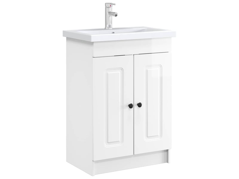  Armoire sous évier de salle de bain, meuble de rangement blanc brillant shl4840  - Conforama C
