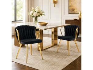 Chaise de salle à manger 43x58x76 cm dossier tressé métal noir et doré
