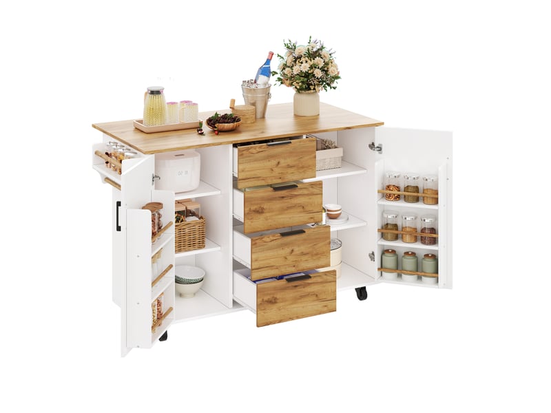  Îlot central cuisine avec plan de travail rabattable, desserte mobile à roulettes verrouillables 120x70x90 cm  - Conforama A
