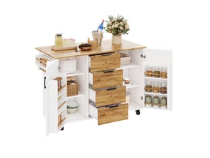 Îlot central cuisine avec plan de travail rabattable, desserte mobile à roulettes verrouillables 120x70x90 cm