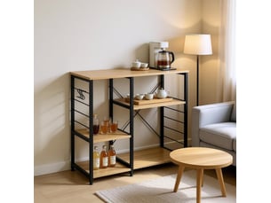 Étagère de rangement 90x40x83,5 cm chêne clair en bois d'ingénierie et métal, 3 niveaux, pour cuisine et salon