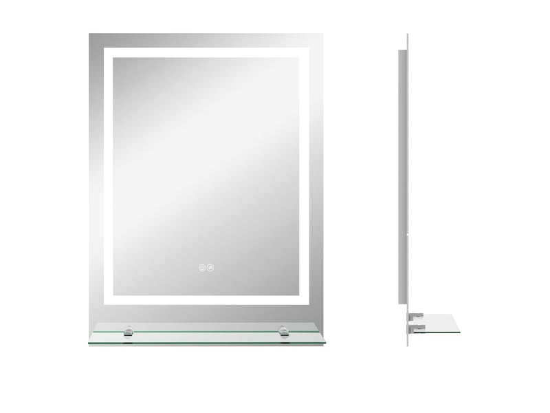  Miroir lumineux de salle de bain à led tactile antibuée avec tablette en verre transparent 70 × 50 × 2,7 cm  - Conforama A