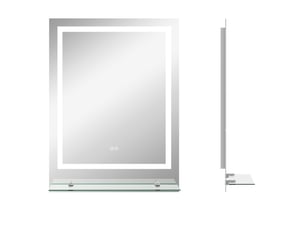 Miroir lumineux de salle de bain à led tactile antibuée avec tablette en verre transparent 70 × 50 × 2,7 cm