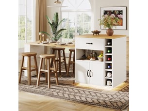 Desserte de cuisine 141-193,5x70x101,5 cm, 2 tiroirs, 4 portes, table extensible, mdf et métal, couleur blanc et bois