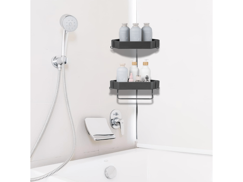  Étagère d'angle de douche, support de rangement pour salle de bain, convient pour salle de bain compacte, trois niveaux, gris  - Conforama D