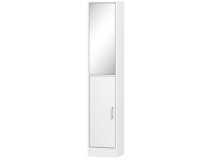 Meuble de salle de bain avec miroir, rangement à 6 niveaux avec 2 portes et étagères réglables, 32 x 28 x 162 cm, blanc