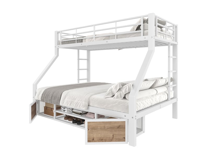  Lit superposé enfant blanc 90 x 200 cm et 140 x 200 cm avec rangement et échelle  - Conforama A