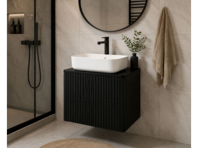  Plan de travail linea 60 cm noir mat pour meuble de salle de bain avec angles arrondis  - Conforama B