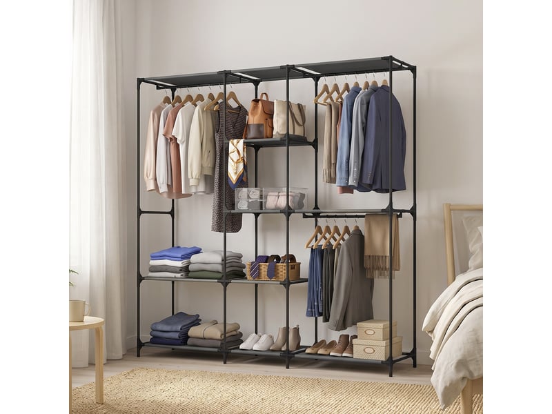  Armoire ouverte gain de place avec 3 tringles, 5 étagères, structure en acier, 182 x 43 x 182 cm, noire  - Conforama D