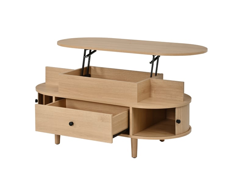 Table basse ovale relevable 105x50x60,5 cm avec rangement, mdf naturel - Conforama D