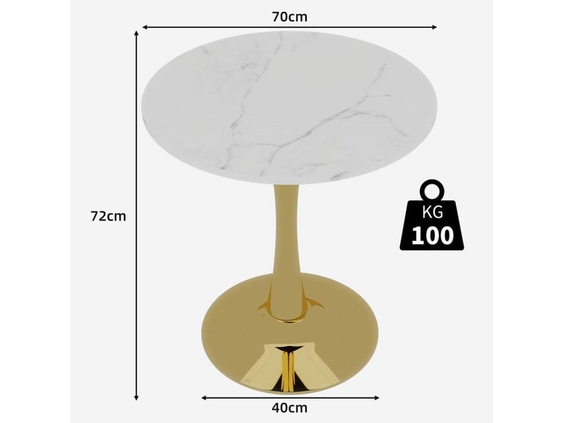  Table basse moderne - blanc doré - marbre artificiel - style milieu du siècle 70x70x72cm - Conforama C